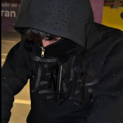 Y2k New Autumn/Winter Hot Diamond Double Hat Hoodie Dark Style Men's and Women's Same Zipper Cardigan Embroidery