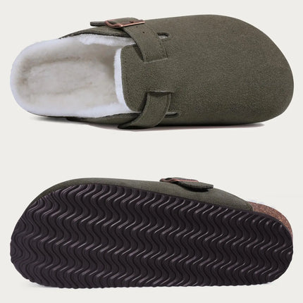 Kidmi New Women Clogs Men Clogs Suede Slippers Fashion Cork Footbed Leather Slippers Classic Mules Soft Antiskid House Slippers