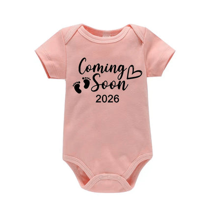 Baby Boys Girls Short Sleeve Romper Funny Coming Soon 2026 Letter Printed Newborn Clothes Infant Baby Jumpsuit Bodysuit