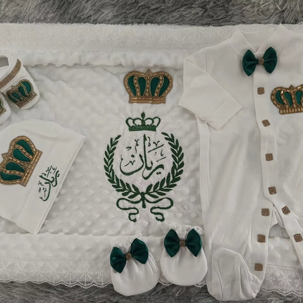 Dollbling Hospital Exit 5pcs Embroidery Name Newborn Angle Wings Romper Blanket  Nursery Bedding Swaddle Handmade Infant Outfit