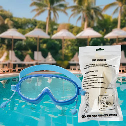 Large Frame Outdoor Swimming Goggles Anti-Fog Wide View Scuba Diving Swimming Glasses with Earplugs for Adult Youth Water Sports