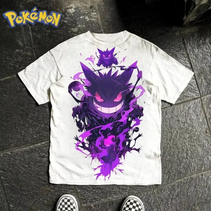 Pokémon Anime Gengar Printing T-shirt 2026 Men's and Women's Summer New Street Hip Hop Large Loose Daily Parent-child Top
