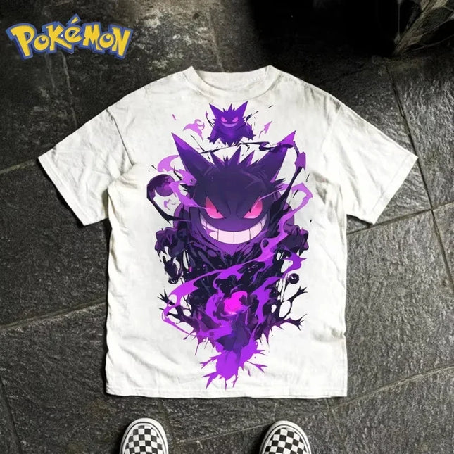 Pokémon Anime Gengar Printing T-shirt 2026 Men's and Women's Summer New Street Hip Hop Large Loose Daily Parent-child Top