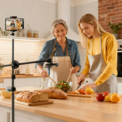 Adjustable 82.68inch Floor Stand Tripod for Phone, Detachable Overhead Stand for Live Streaming, Recording, Cooking, Painting, and Food Photography - No Batteries Required, Perfect for Christmas Gifts, Holiday Offices, Bedroo