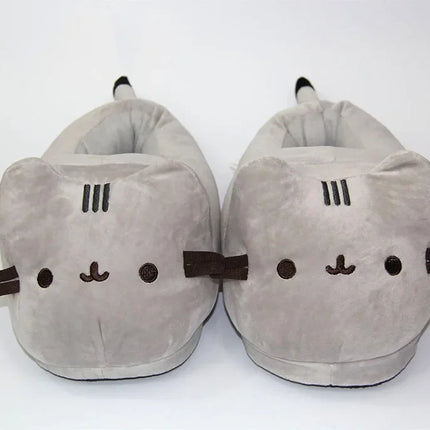 Cartoon Full Covered Cat Slippers Warm Winter Slides Soft Plush Doll Indoor Cute Anime Bedroom Shoes For Man Woman Home Use