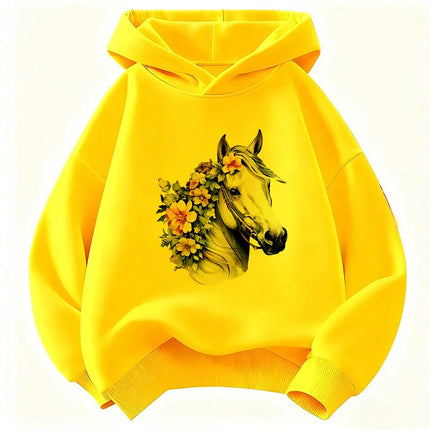 Fashion Horse with Flower Design Hoodie Kids Kawaii Children's Sweatshirt Hoody for Boys Girls Casual Hoodies Hip Hop Clothes