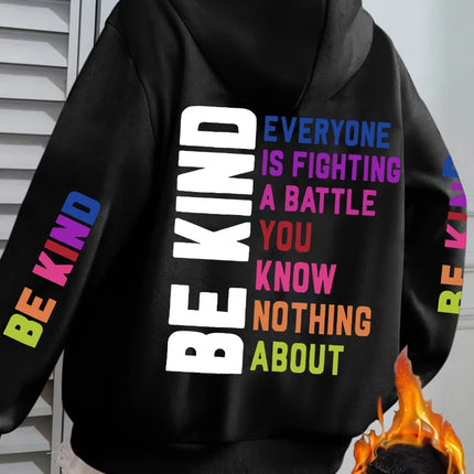 Be Kind Hoodies Women Letter Prints Winter Fleece Warm Hooded Street Pocket Loose Sweatshirts Casual All-match Woman Clothes