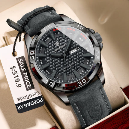 POEDAGAR Original Men's Wristwatch Top Luxury Waterproof Luminous Date Week Watch For Men Quartz Sport Leather Men's Watches Reloj