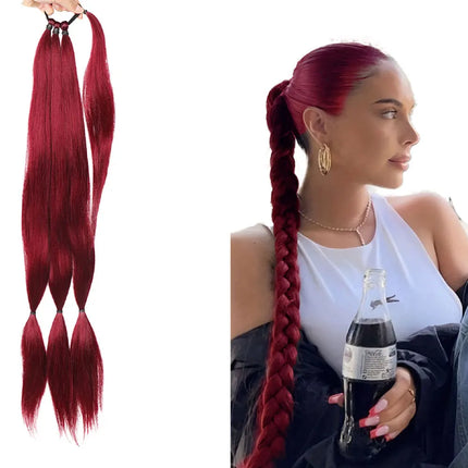 0'' Braids Ponytail Extensions Long DIY ith Elastic Tie Straight Wrap Around Braid Hair Extensions Synthetic Hairpiece for Women