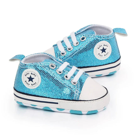 2024 Newborn Sequined Canvas Baby Sneakers Casual Baby Boys Girls Toddler Multi-Color Soft Sole Non-slip Walking Shoes