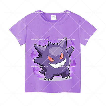 Pokemons Cotton T-Shirt Pikachu Eevee Cartoon Anime Tees Classic Game Fashion Printed Tops Summer Breathable Casual Clothes Gift