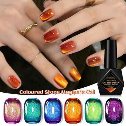 10ml Coloured Stone Magnetic Gel Nail Polish Glitter Semi Permanant Soak Off UV LED Gel Varnish For Manicure DIY Nail Supplies