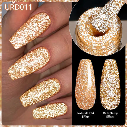 UR SUGAR 15ml Champagne Gold Sliver Reflective Glitter Gel Nail Polish Varnish Semi Permanent Soak Off UV Gel For Manicure Art