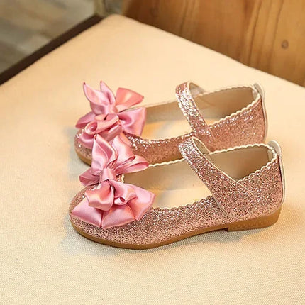 Girls Leather Shoes for Toddlers Kids Big Children Flats Glitter with Bow-knot Princess Sweet Bling Dress Shoes for Dance Party
