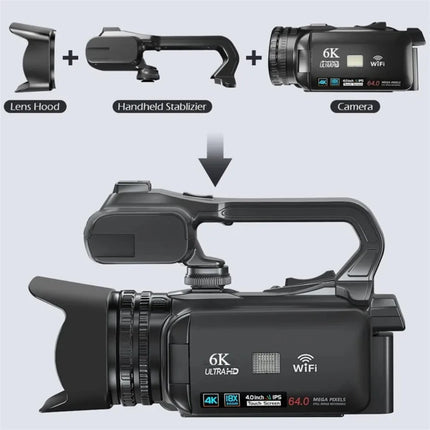 Full 4K Camcorder 64MP Youtuber Professional Digital Video Camera Streaming Auto Focus Photography Vlog Recorder 4" Touch Screen