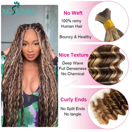 Deep Wave Bulk Human Hair For Braiding Hair For Boho Braids Human Hair Bundles 4 27 30 No Weft Knotless Remy Hair Extensions