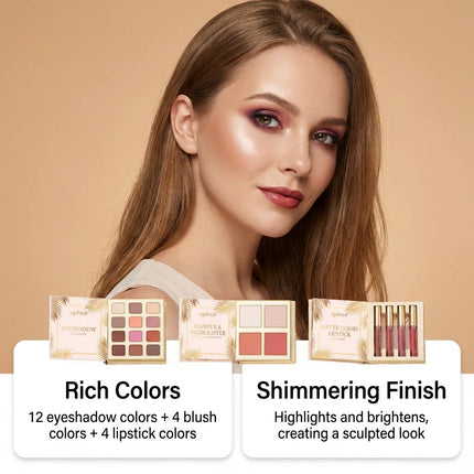 Book Style Makeup Palette Gilded Makeup Set Comprehensive Kit  Eyeshadow Blush Lipstick All in One Foldable Makeup Palette