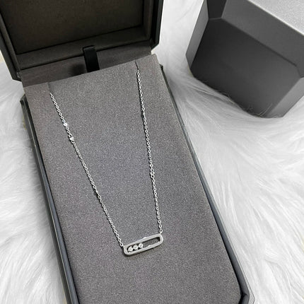 Luxury sliding lucky bead necklace with 925 stainless steel three-diamond pendant, women's jewelry.