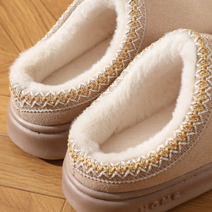 Comfort Thick Bottom Cotton Slippers Women 2025 Winter Warm Thick Plush Non Slip Furry Clogs Shoes Embroidery Suede Snow Boots
