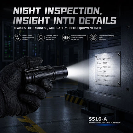 S516-A Tactical Flashlight 1200 Lumens 656ft 6 Modes Moonlight Strobe SOS 21700/18650 IP66 1.5m Drop Proof EDC