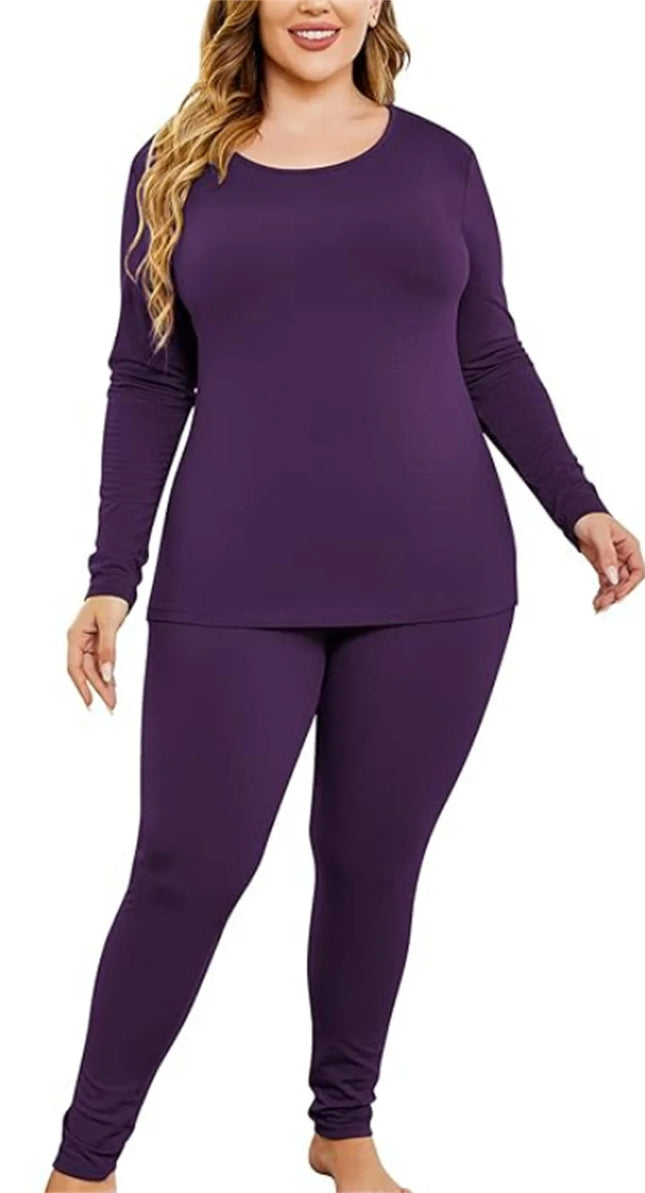 Women's Plus Size Thermal Long Johns Sets Fleece Lined 2 Pcs Underwear Top & Bottom Pajama Set 2X 3X 4X