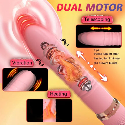 Thrusting Dildo Vibrator for Women Dual Motor Heating Powerful 10+10 Mode Sex Toy Vibrator Anal Vagina Stimulator Adult Sex Toy