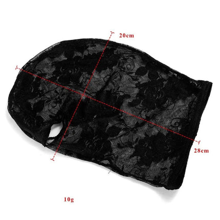 Gothic Lace Hood with Detachable Veil Sensory Control Mask for Women Weave Black Bondage Headwear SM Breathable Face Cover