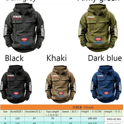yamaha  Men's Muscle Movement Workwear Style Spring-Autumn New Model Fashion Solid Color Multi-Pocket Long-Sleeved Hooded Sweats