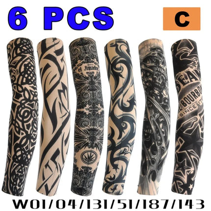 6pcs Unisex Tattoo Arm Sleeves To Cover Arms Sun Protection UV Protection Cool Tattoo Print Sleeve for Outdoor Cycling