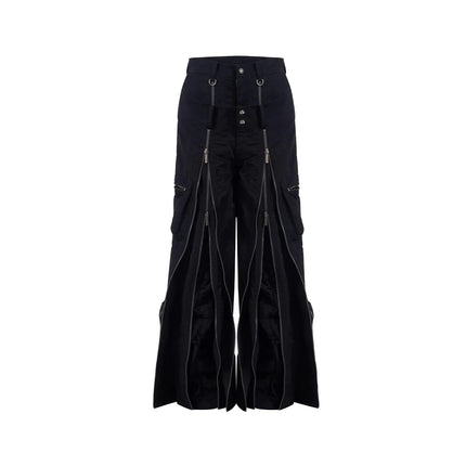 Mauroicardi Spring Autumn Cool Black Baggy Wide Leg Techwear Pants for Mens with Many Zippers Luxury Designer Clothes Streetwear