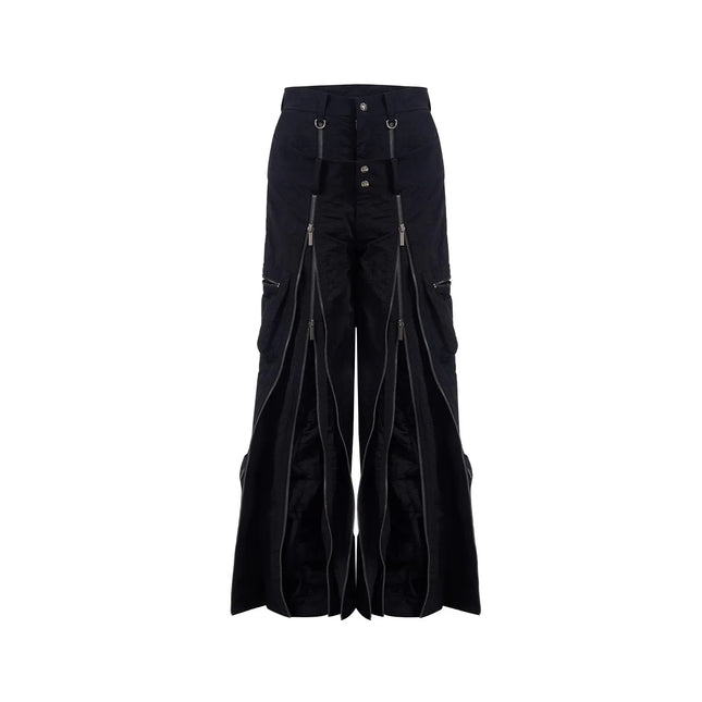 Mauroicardi Spring Autumn Cool Black Baggy Wide Leg Techwear Pants for Mens with Many Zippers Luxury Designer Clothes Streetwear
