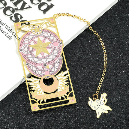 Kawaii Sweet Anime Card Cap tor Sakura Book Mark with Creberus Tassel Metal Bookmark for Women Girl Fans School Reading Supplies