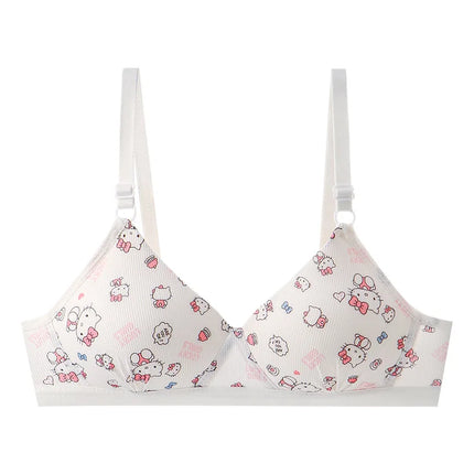 Sanrio Hello Kitty Underwear Kawaii Cartoon Girls Sexy Bra No Wire Push Up Underwear Woman Sports Shockproof Bra Pants