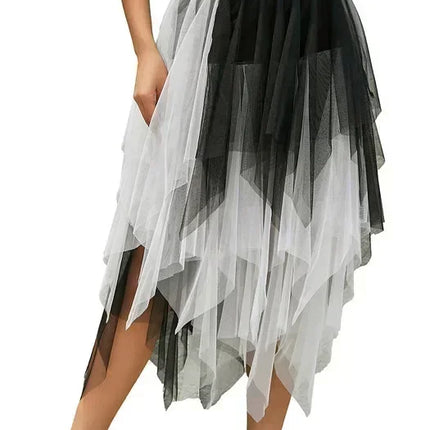 Fashion Summer Tutu Women Skirt Harajuku Tulle Bottom Faldas Casual High Waist Midi Mesh Skirts Woman Clothes Saia Jupe Femme