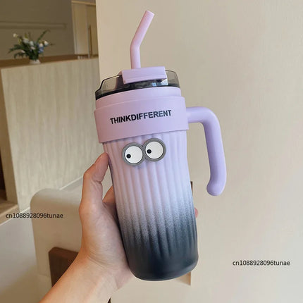 860ML Coffee Cup Outdoor Thermo Water Bottle With Straw Stainless Steel Tumbler Car Thermal Mug Keeps Cold and Heat Vacuum Flask
