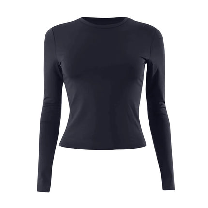 Women Fashion Casual Long Sleeve T-Shirt Lady Minimalist Style Solid Color Round Neck Top Female Casual Skinny Daily Clothes