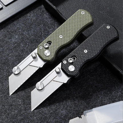 G10 Handle Stainless Steel Folding Knife Outdoor Camping Portable Knife Comes with 10pcs Replaceable Blades