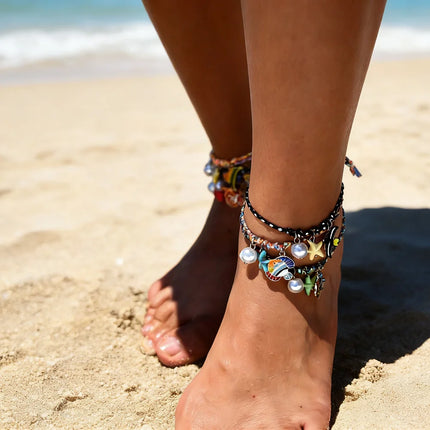 Fashion Design Painted Fish Anklet for Women Starfish Beautiful Artificial Pearl Bead Bohemia Bracelets Anklet For Women