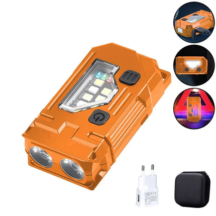 Mini Work Flashlight,8 Modes, Metal Clip Design Rechargeable Magnetic Torch , IP65 Waterproof,  Power Display, Black/Orange