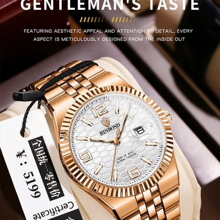 BINBOND Brand Stainless Steel Quartz Watch For Men Luxury Date Display Waterproof Luminous Fashion Men Watch relogios masculino