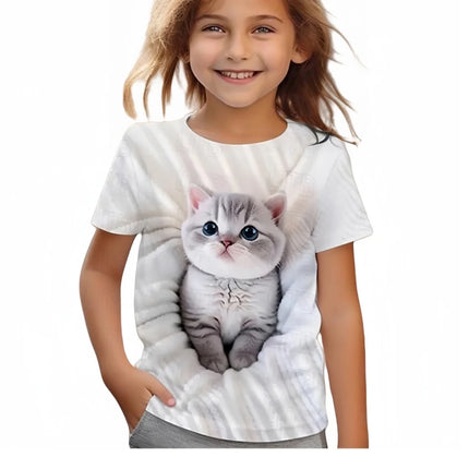T-Shirts for Girls Fashion Capybara Children Clothes Summer Girls Clothes 7 to 8 Years Tops Cute Cat Printed Tees Child T-Shirt