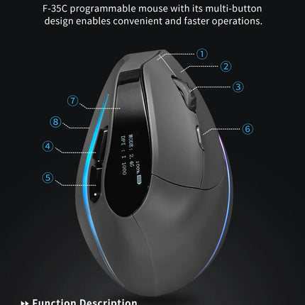 Lefon 2.4G Ergonomic Mouse Vertical Wireless Mouse Rechargeable Gaming Mice for PC Laptop MacOS Office F35C/F35B/F35 버티컬 마
