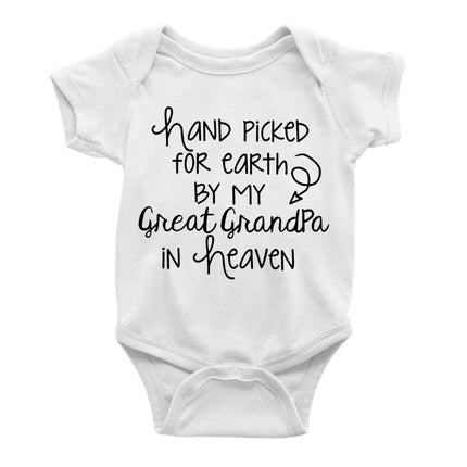 Baby Bodysuit Hand Picked for Earth By My Great Grandpa in Heaven Printed Newborn Romper Infant Baby Girl Boy Clothes