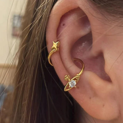 1 Pcs Gold Color S-Shaped Saturn Horseshoe Earring l 316L Stainless Steel Ear Bone Nail  Hypoallergenic Ear Piercing Jewelry