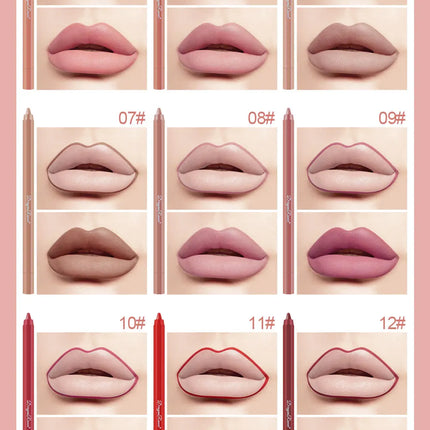 12-Piece Lip Liner Set Velvet Matte Matte Waterproof and Sweat-Proof Non-Fading Lipstick Autumn and Winter Whitening Complexion Long-Lasting Lip Liner