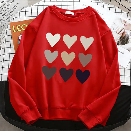 Fashion Womens Love Heart Y2k Hoodies Basic Warm Fleece Sweatshirt Soft 90s O-Neck Pullover Casual Female Clothes