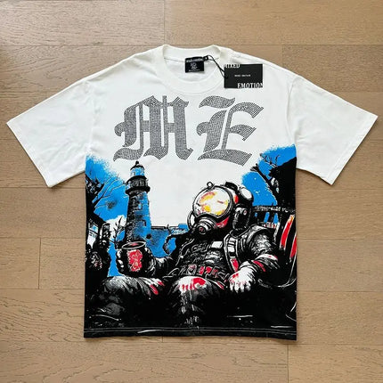 MIXED EMOTION Rhinestone Short Sleeve Men Women Tshirt Streetwear Cotton Loose Round Neck Top Tees Oversized Tee Top Trendy