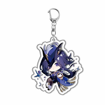 Genshin Impact Sigewinne Arlecchino Charlotte Keychain Anime Game Backpack Pendant Acrylic Accessories