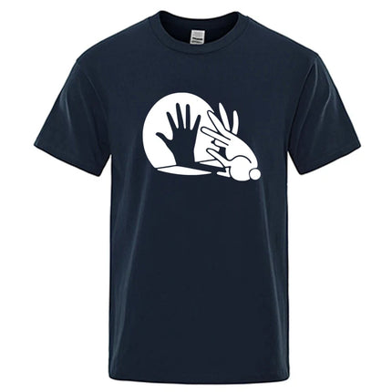 Men's High Quality T-shirt 100% Cotton Funny Shadow Puppet Design Print Summer Casual Loose O-neck for Male T-shirt Tops Tees