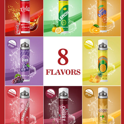 8PCS Soda-Inspired Lip Balm Set, Long-Lasting Moisture & Anti-Chapping, 8 Scents, Ideal for Daily Use & Holiday Gift Giving